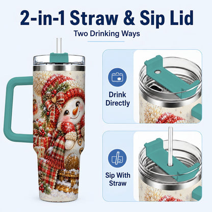 #pl[40oz|Green] Snowman on Sled 40oz Tumbler with Handle, Christmas Cup for Women