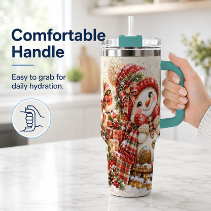 #pl[40oz|Green] Snowman on Sled 40oz Tumbler with Handle, Christmas Cup for Women