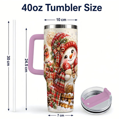 #pl[40oz|Pink] Snowman on Sled 40oz Tumbler with Handle, Christmas Cup for Women