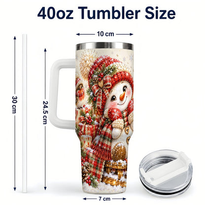 #pl[40oz|White] Snowman on Sled 40oz Tumbler with Handle, Christmas Cup for Women