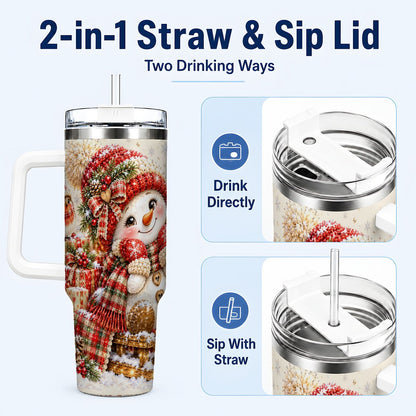 #pl[40oz|White] Snowman on Sled 40oz Tumbler with Handle, Christmas Cup for Women