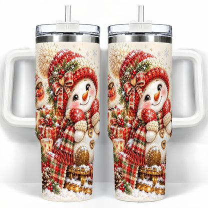 Snowman on Sled 40oz Tumbler with Handle, Christmas Cup for Women