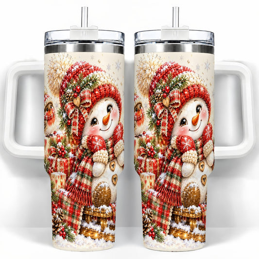 Snowman on Sled 40oz Tumbler with Handle, Christmas Cup for Women
