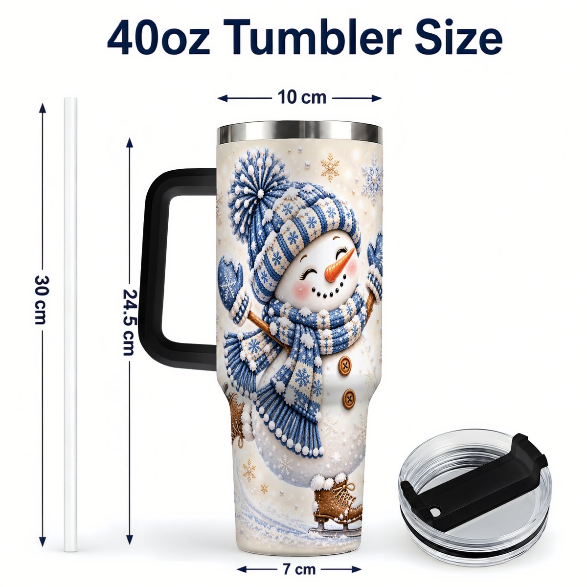 #pl[40oz|Black] Ice Skating Snowman 40oz Tumbler with Handle, Winter Cup for Women