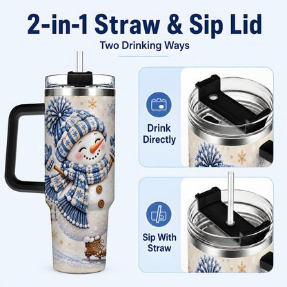#pl[40oz|Black] Ice Skating Snowman 40oz Tumbler with Handle, Winter Cup for Women