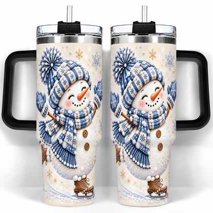 #pl[40oz|Black] Ice Skating Snowman 40oz Tumbler with Handle, Winter Cup for Women