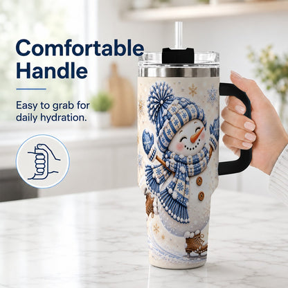 #pl[40oz|Black] Ice Skating Snowman 40oz Tumbler with Handle, Winter Cup for Women