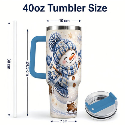 #pl[40oz|Blue] Ice Skating Snowman 40oz Tumbler with Handle, Winter Cup for Women