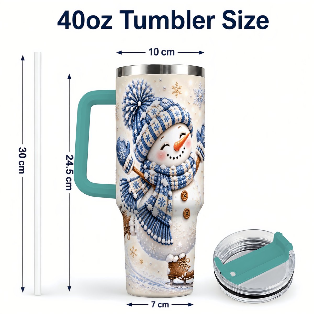 #pl[40oz|Green] Ice Skating Snowman 40oz Tumbler with Handle, Winter Cup for Women