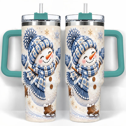 #pl[40oz|Green] Ice Skating Snowman 40oz Tumbler with Handle, Winter Cup for Women
