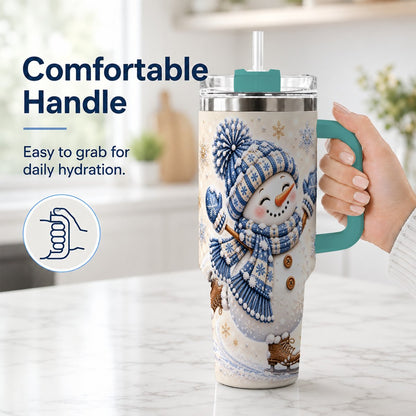#pl[40oz|Green] Ice Skating Snowman 40oz Tumbler with Handle, Winter Cup for Women