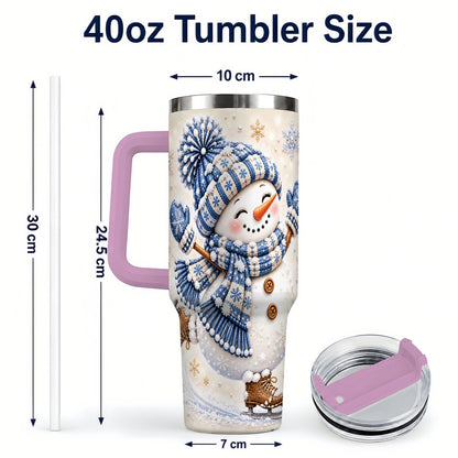 #pl[40oz|Pink] Ice Skating Snowman 40oz Tumbler with Handle, Winter Cup for Women