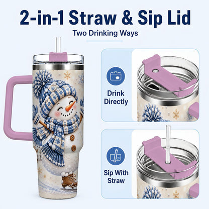 #pl[40oz|Pink] Ice Skating Snowman 40oz Tumbler with Handle, Winter Cup for Women