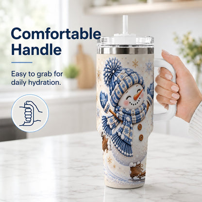#pl[40oz|White] Ice Skating Snowman 40oz Tumbler with Handle, Winter Cup for Women