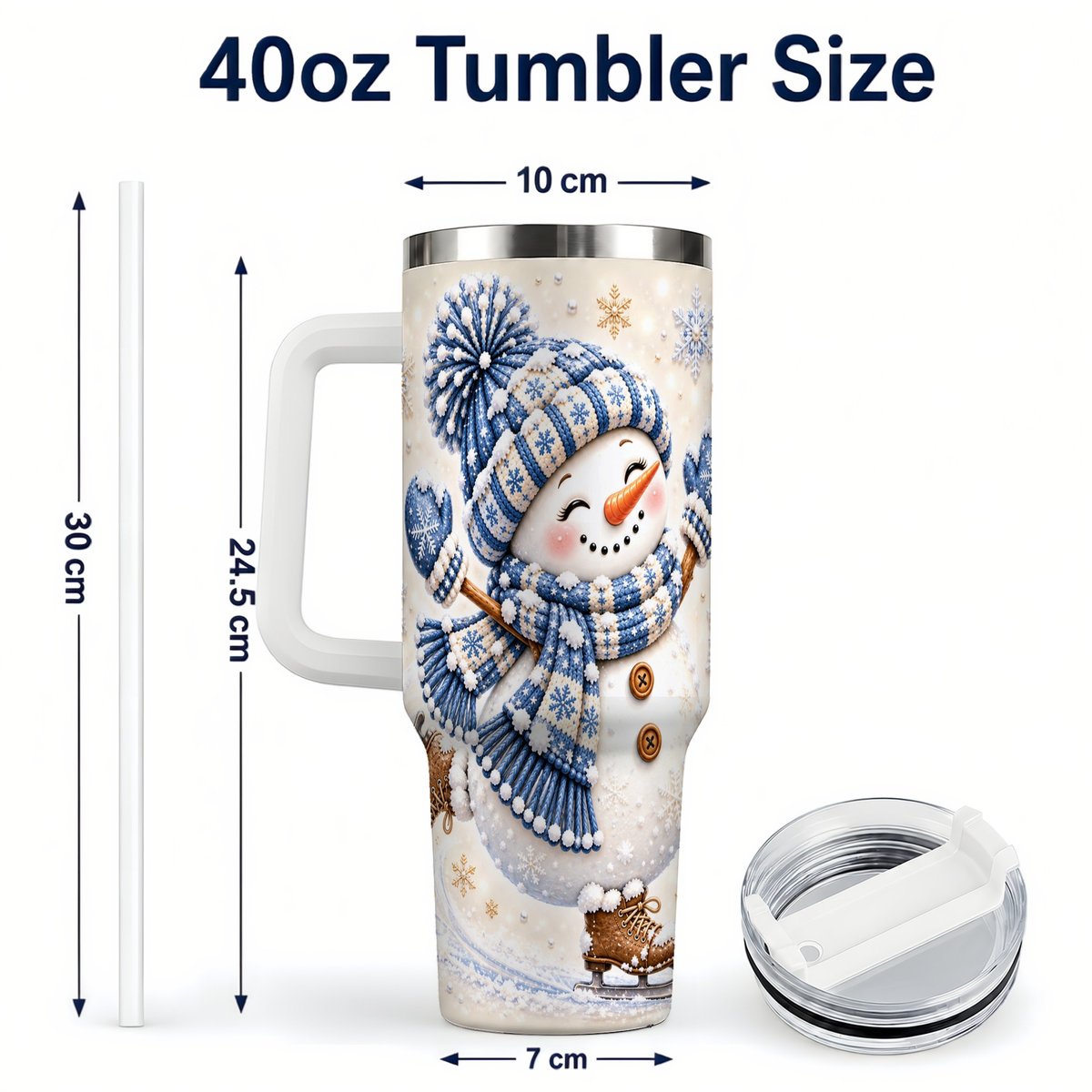 #pl[40oz|White] Ice Skating Snowman 40oz Tumbler with Handle, Winter Cup for Women