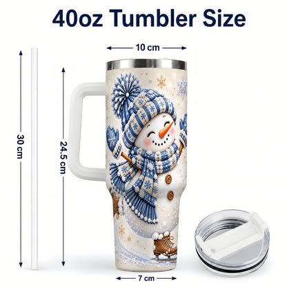 #pl[40oz|White] Ice Skating Snowman 40oz Tumbler with Handle, Winter Cup for Women