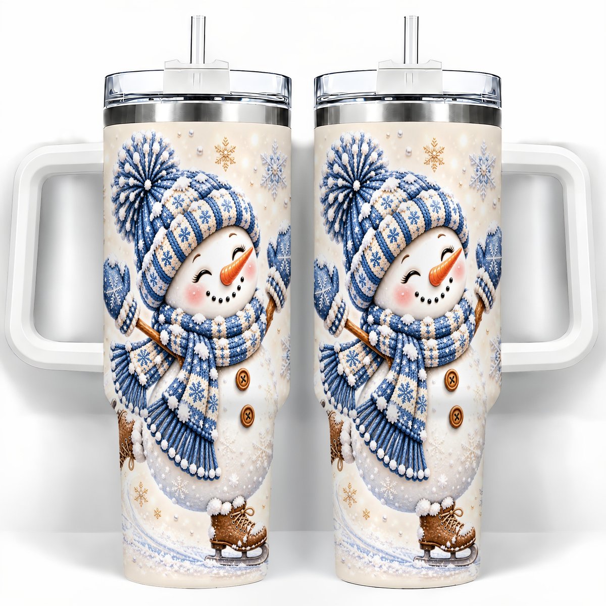 Ice Skating Snowman 40oz Tumbler with Handle, Winter Cup for Women