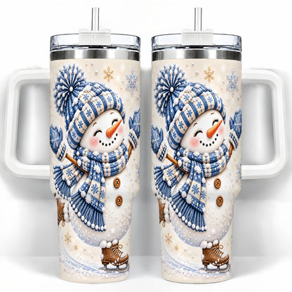 Ice Skating Snowman 40oz Tumbler with Handle, Winter Cup for Women