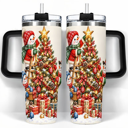 #pl[40oz|Black] Snowman Christmas Tree 40oz Tumbler with Handle, Holiday Travel Cup