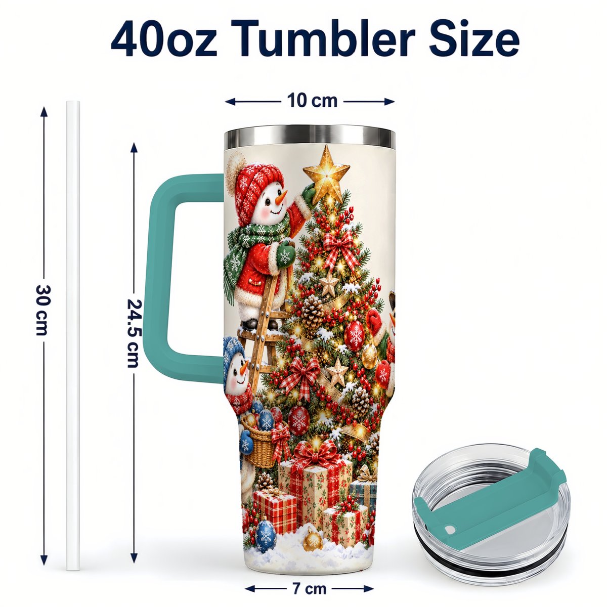 #pl[40oz|Green] Snowman Christmas Tree 40oz Tumbler with Handle, Holiday Travel Cup