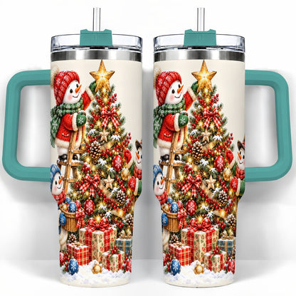 #pl[40oz|Green] Snowman Christmas Tree 40oz Tumbler with Handle, Holiday Travel Cup