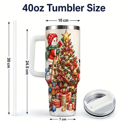 #pl[40oz|White] Snowman Christmas Tree 40oz Tumbler with Handle, Holiday Travel Cup