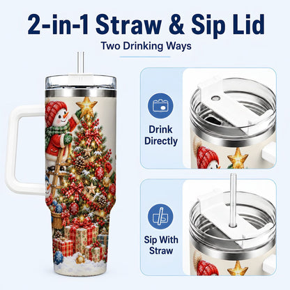 #pl[40oz|White] Snowman Christmas Tree 40oz Tumbler with Handle, Holiday Travel Cup