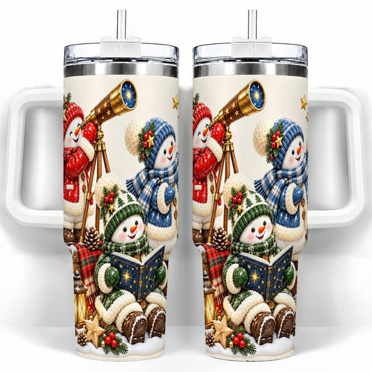 Snowman Stargazing 40oz Tumbler with Handle, Christmas Travel Cup