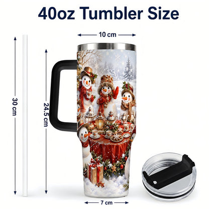 #pl[40oz|Black] Snowman Tea Party 40oz Tumbler with Handle, Christmas Travel Cup