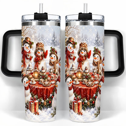 #pl[40oz|Black] Snowman Tea Party 40oz Tumbler with Handle, Christmas Travel Cup