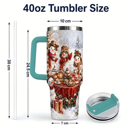 #pl[40oz|Green] Snowman Tea Party 40oz Tumbler with Handle, Christmas Travel Cup