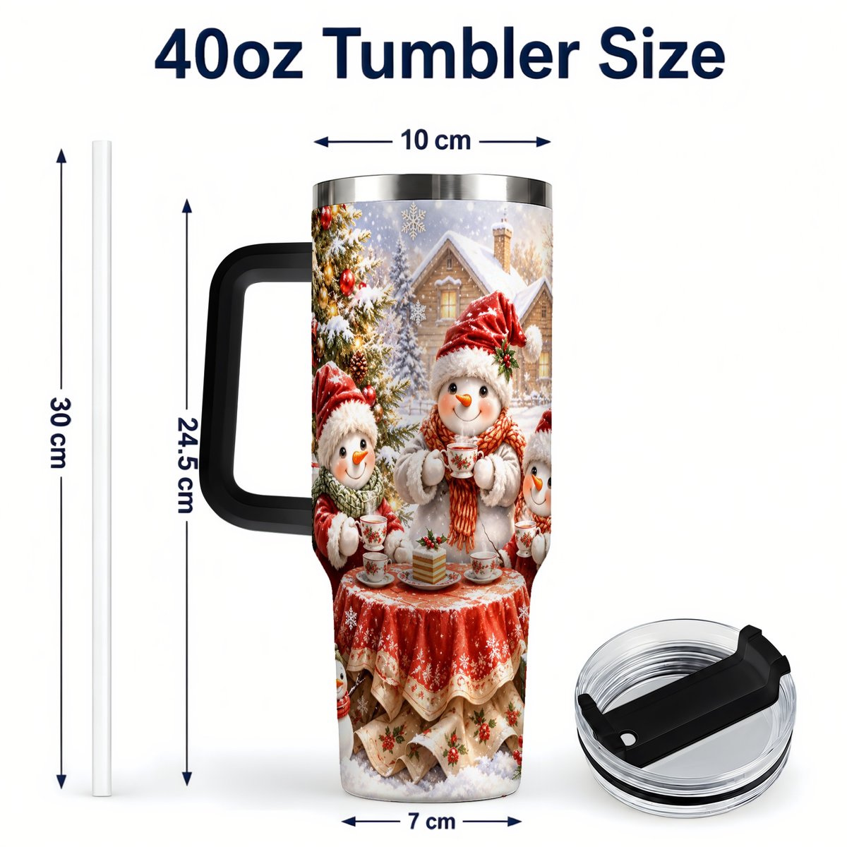 #pl[40oz|Black] Snowman Christmas Tea 40oz Tumbler with Handle, Winter Travel Cup