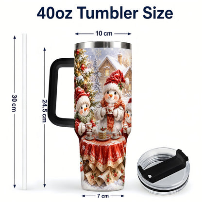 #pl[40oz|Black] Snowman Christmas Tea 40oz Tumbler with Handle, Winter Travel Cup