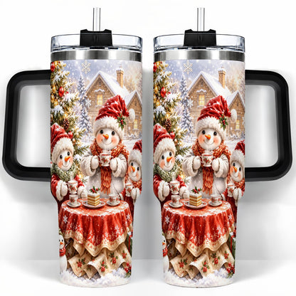 #pl[40oz|Black] Snowman Christmas Tea 40oz Tumbler with Handle, Winter Travel Cup