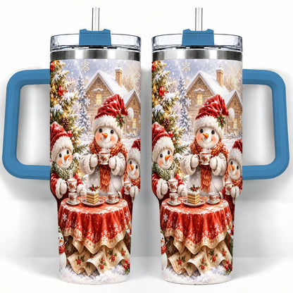 #pl[40oz|Blue] Snowman Christmas Tea 40oz Tumbler with Handle, Winter Travel Cup