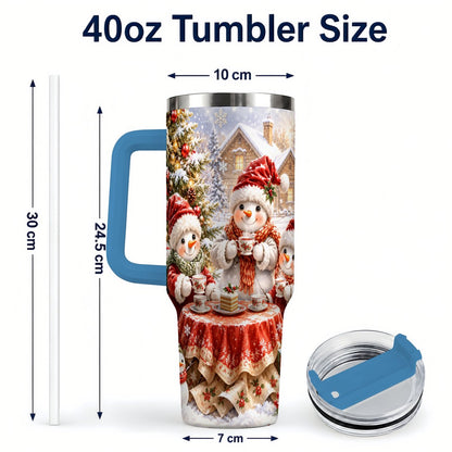 #pl[40oz|Blue] Snowman Christmas Tea 40oz Tumbler with Handle, Winter Travel Cup