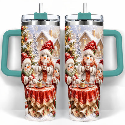 #pl[40oz|Green] Snowman Christmas Tea 40oz Tumbler with Handle, Winter Travel Cup