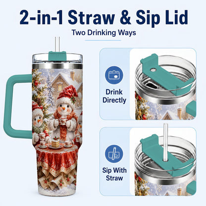 #pl[40oz|Green] Snowman Christmas Tea 40oz Tumbler with Handle, Winter Travel Cup