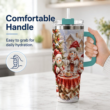 #pl[40oz|Green] Snowman Christmas Tea 40oz Tumbler with Handle, Winter Travel Cup