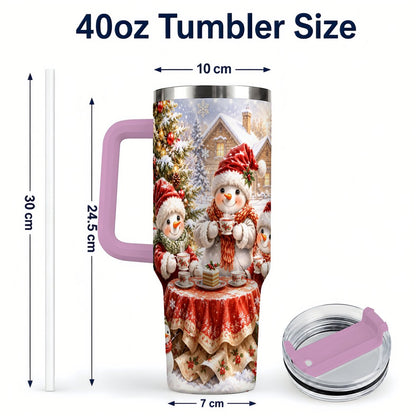 #pl[40oz|Pink] Snowman Christmas Tea 40oz Tumbler with Handle, Winter Travel Cup