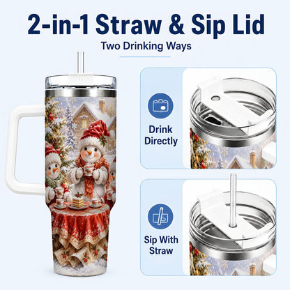 #pl[40oz|White] Snowman Christmas Tea 40oz Tumbler with Handle, Winter Travel Cup