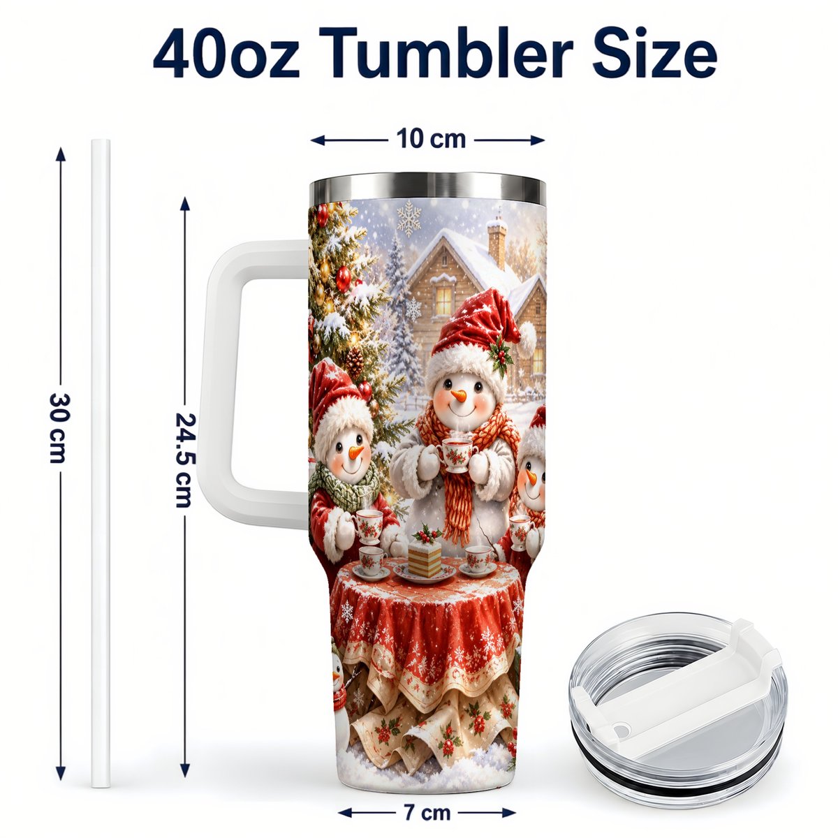 #pl[40oz|White] Snowman Christmas Tea 40oz Tumbler with Handle, Winter Travel Cup