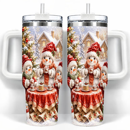Snowman Christmas Tea 40oz Tumbler with Handle, Winter Travel Cup