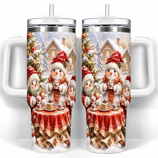 Snowman Christmas Tea 40oz Tumbler with Handle, Winter Travel Cup