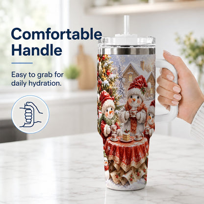 #pl[40oz|White] Snowman Christmas Tea 40oz Tumbler with Handle, Winter Travel Cup