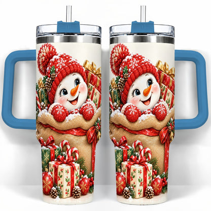 #pl[40oz|Blue] Snowman Christmas Sack 40oz Tumbler with Handle, Holiday Travel Cup