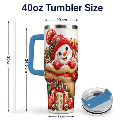 #pl[40oz|Blue] Snowman Christmas Sack 40oz Tumbler with Handle, Holiday Travel Cup