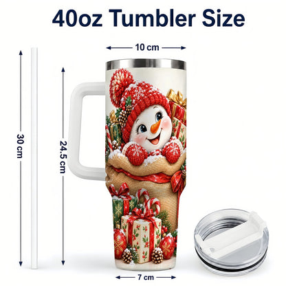 #pl[40oz|White] Snowman Christmas Sack 40oz Tumbler with Handle, Holiday Travel Cup