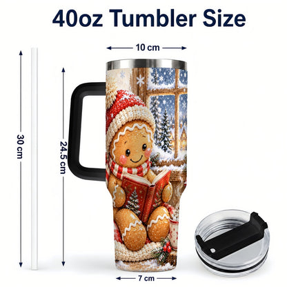 #pl[40oz|Black] Reading Gingerbread 40oz Tumbler with Handle, Christmas Travel Cup, Books