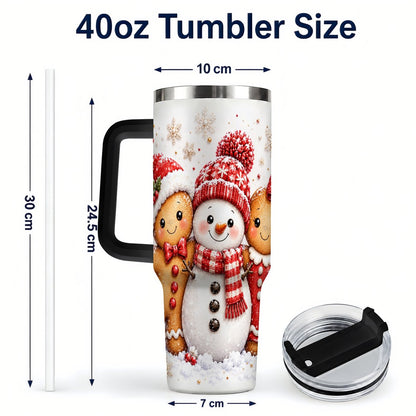 #pl[40oz|Black] Gingerbread Snowman 40oz Tumbler with Handle, Christmas Travel Cup, Trio